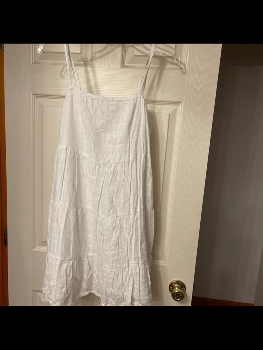 Old Navy Medium White Cotton Dress. Spaghetti straps  Tiered.  Lined. Adj straps